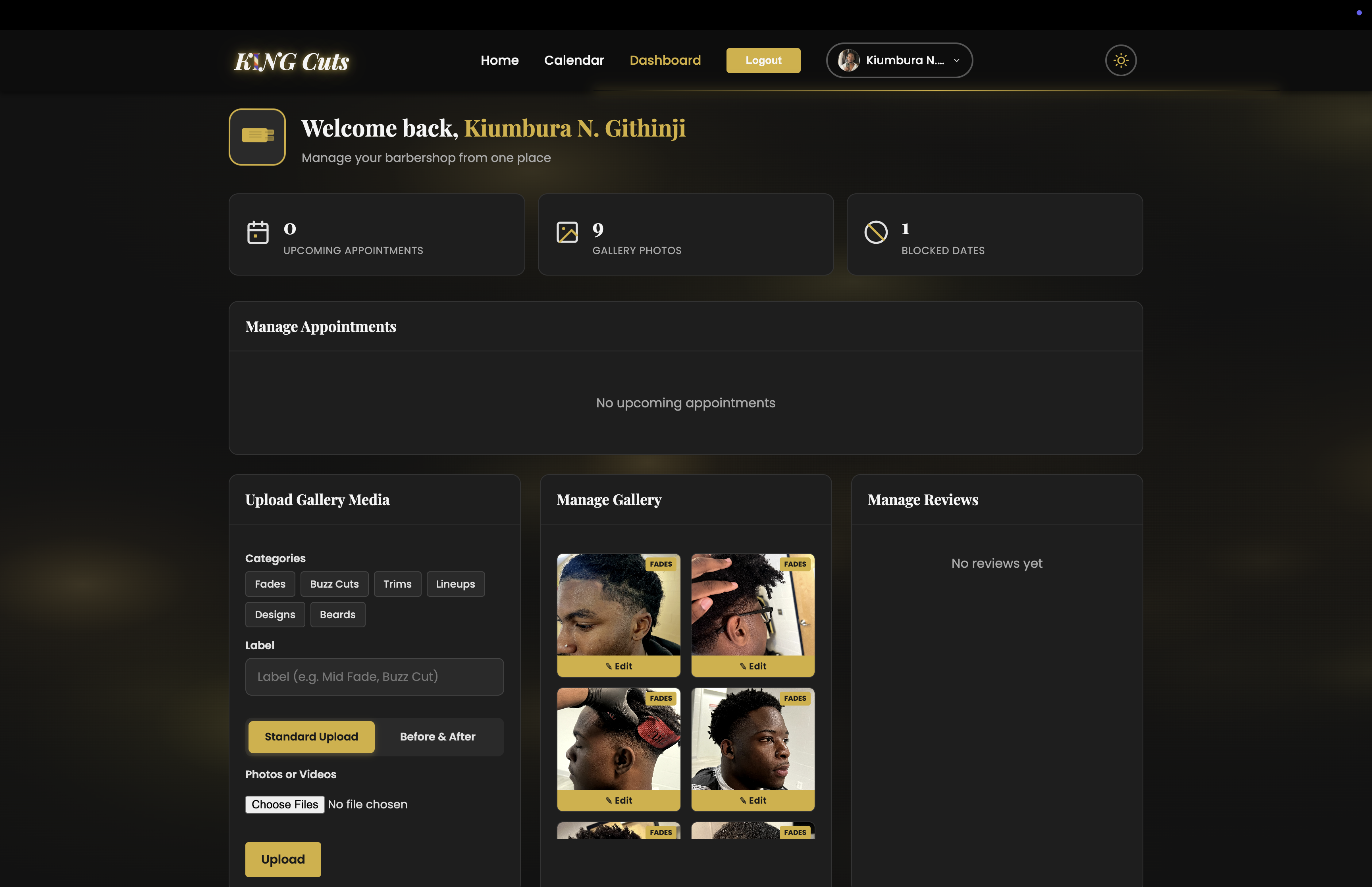KNGCuts Admin Dashboard